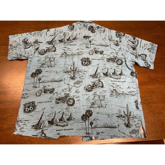 Harley Davidson All Over Print Button Down Men 2XL Route 66 Biker Motorcycle - Picture 3 of 11